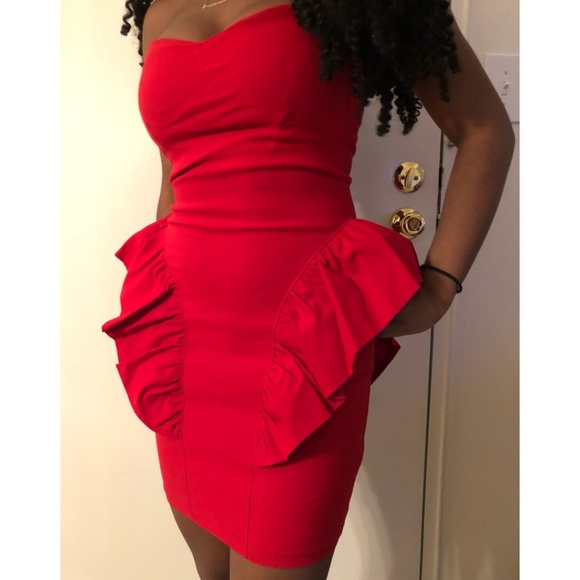 Red Strapless Ruffle Hip Dress - Picture 3 of 3